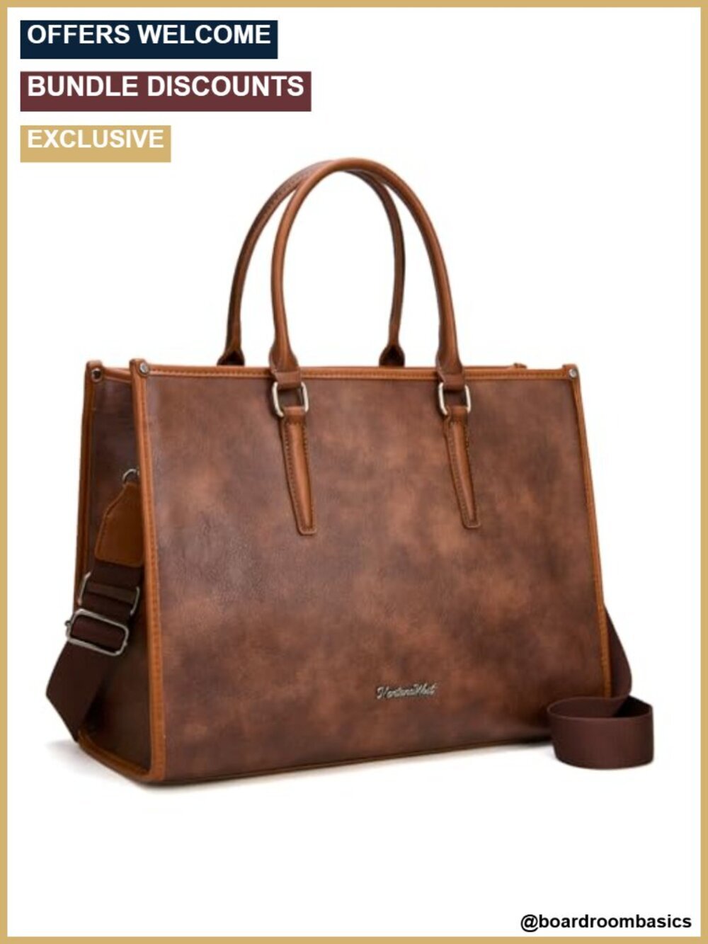 15.6" Vegan Leather Laptop Tote Bag with Padded Sleeve